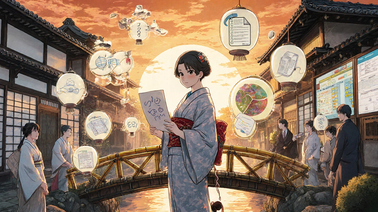 Researcher holding a data scroll with icons of statistical methods, bridging a classic RCT scene and a real‑world evidence setting.