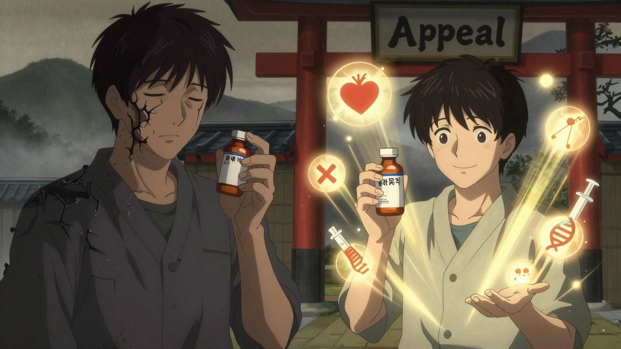 Patient divided between dark generic insulin and radiant brand-name insulin with protective medical symbols.