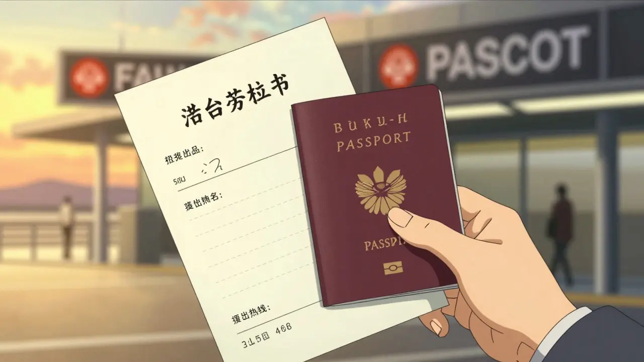 Close-up of a passport and doctor's note for international travel in Ukiyo-e anime style
