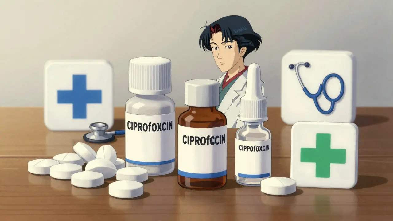 Artistic arrangement of antibiotic pills and medicine bottles in anime style