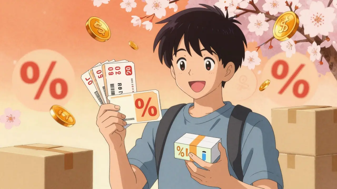 Happy anime character saving money on generic medication