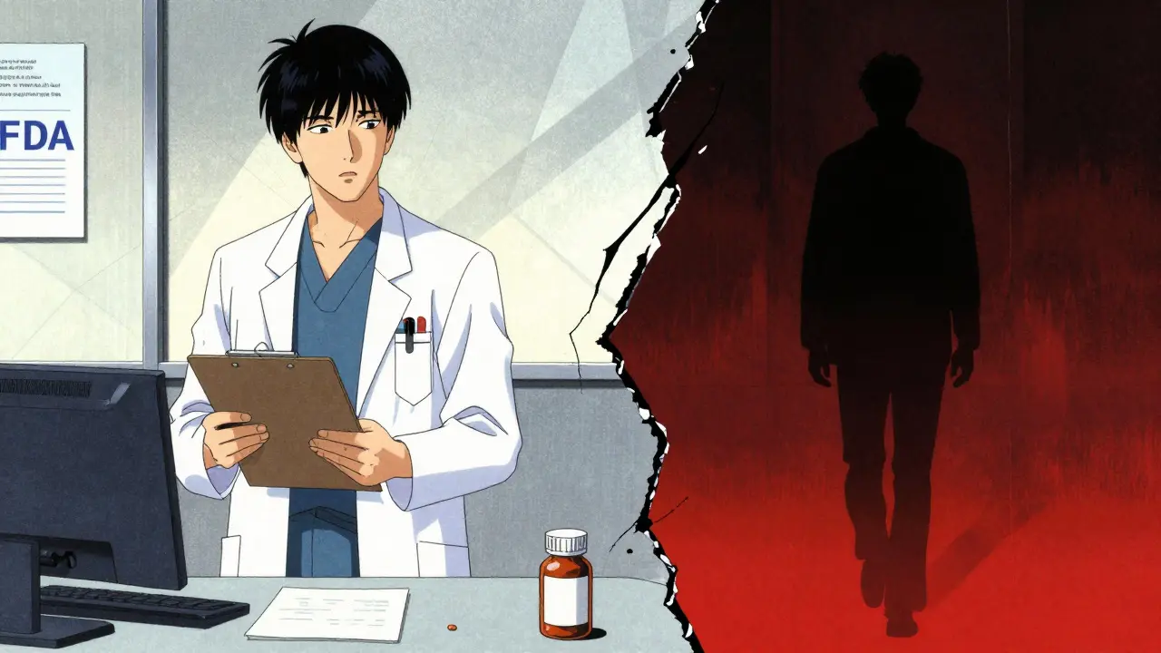 Split scene showing doctor with warning vs patient avoiding treatment in shadows