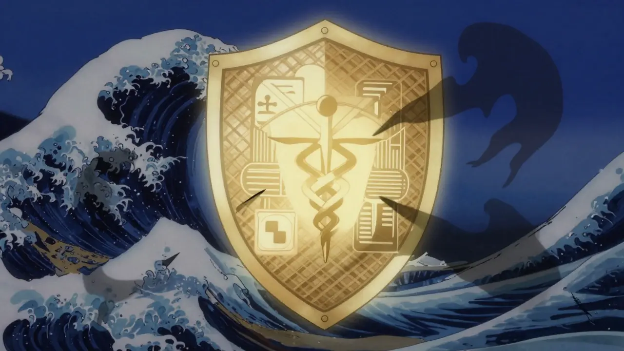 Digital security shield protecting against fake pharmacies