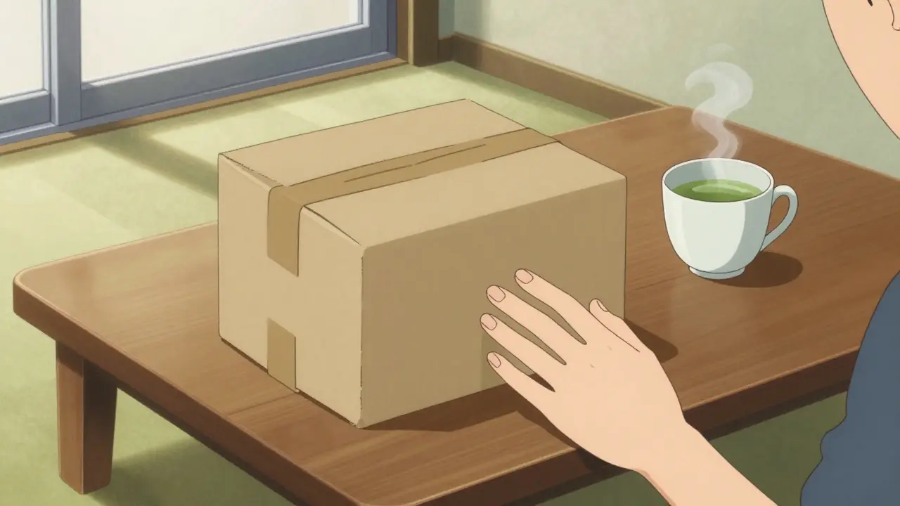 Discreet medication package delivered to home table