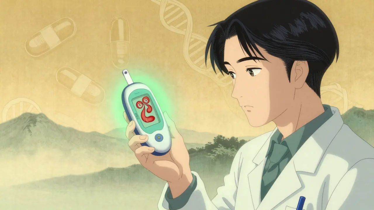 Doctor holding a glowing green device stabilizing blood flow, symbolizing safe management.