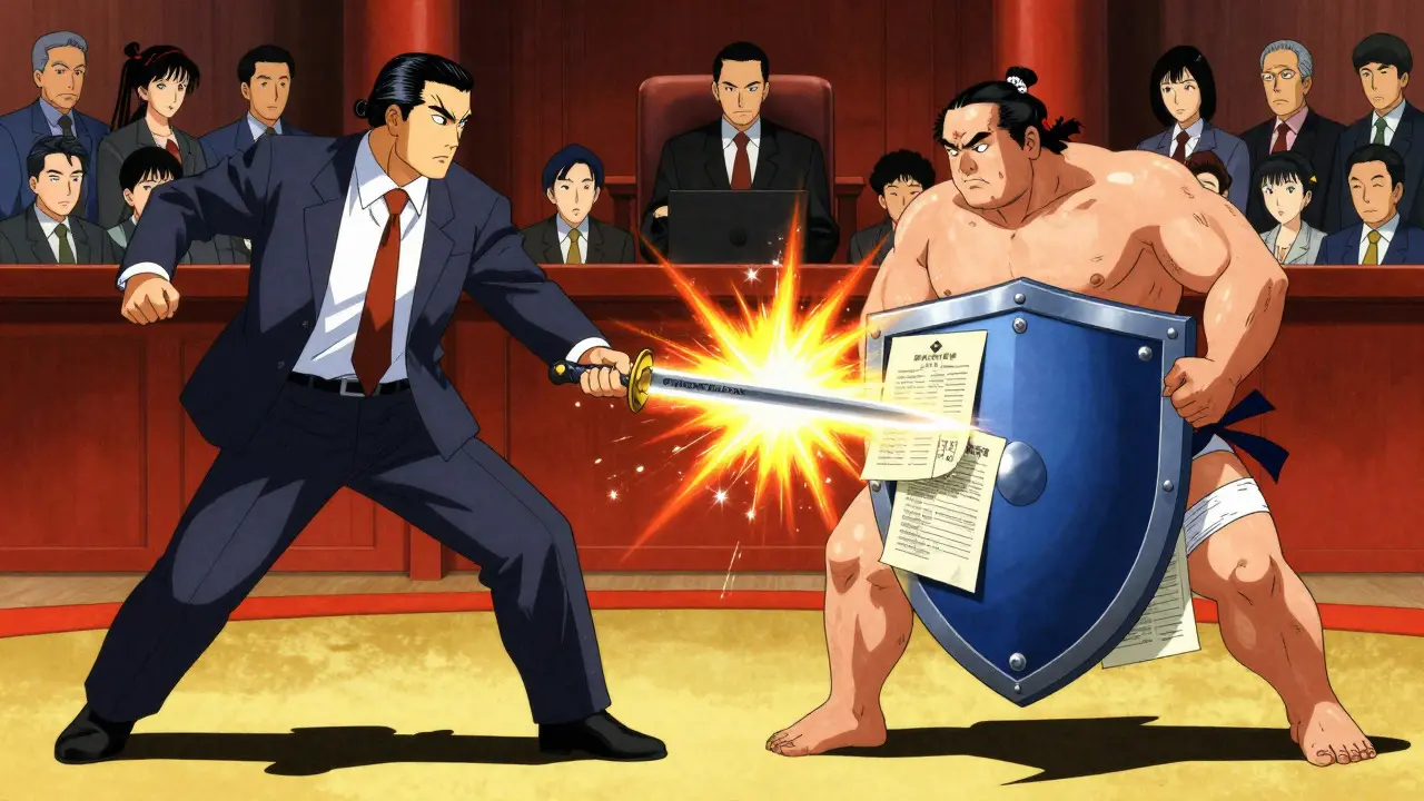 Stylized duel between generic and brand pharma companies using legal weapons.
